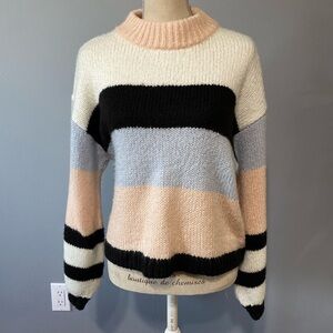 BP striped sweatshirt pink blue white black mock neck